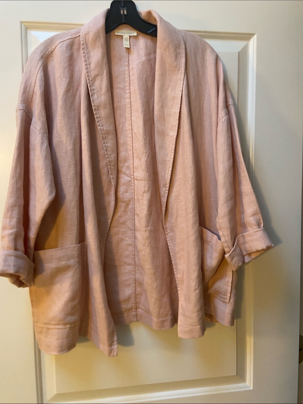 Eileen Fisher Blush Pink Linen Open Front Cardigan
